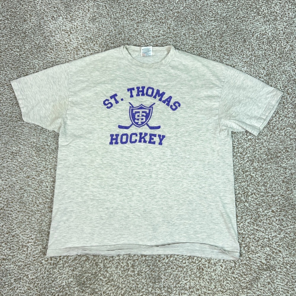 Vintage St Thomas Tommies Shirt Mens XL Gray Purple NCAA Hockey T Tee College